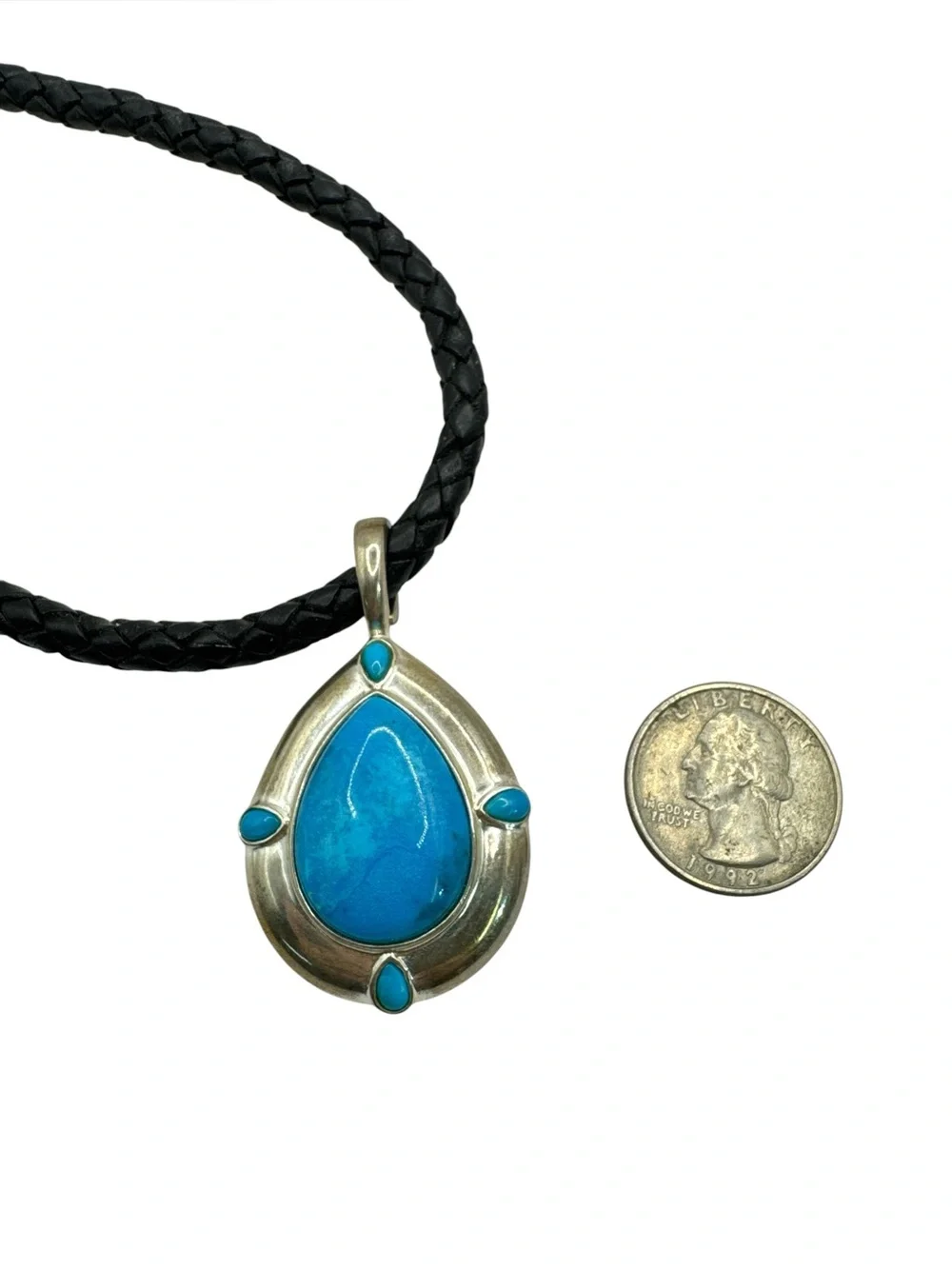 Vintage Sterling Silver Carolyn Pollack Relios Turquoise Necklace Leather 20”